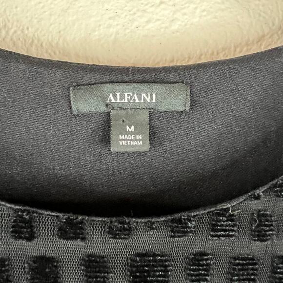 Alfani Geometric Black Tunic Top Semi Sheer Sleeve & Hem Size M - Picture 3 of 10